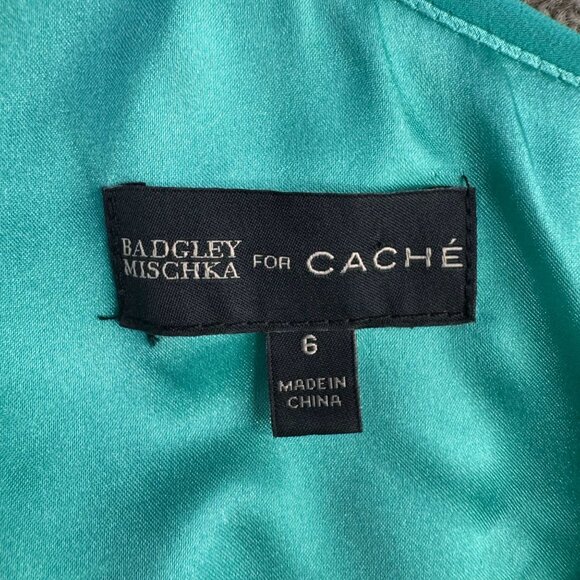 Badgley Mischka Cache Prom Dress Womens 6 Turquoise One Shoulder Embellished - Picture 3 of 8